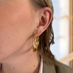 Boucle d'oreille Bambou Créole Strass Petit modèle - Maison GAS Bijoux