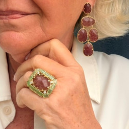 Boucles d'oreille Chandelier Quartz fraise - Sélection Mary Victoire et Cie
