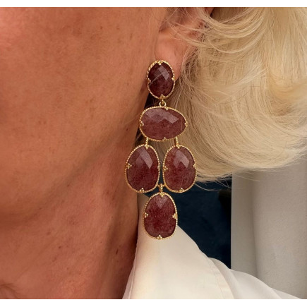 Boucles d'oreille Chandelier Quartz fraise - Sélection Mary Victoire et Cie