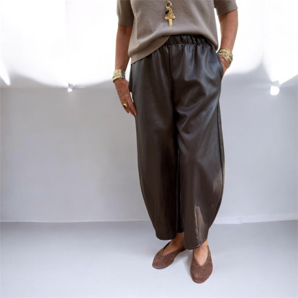 Pantalon Barrel Simili cuir Choco - Maison Johanna Paris