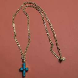 Sautoir Croix en turquoise PM - Maison Gas Bijoux