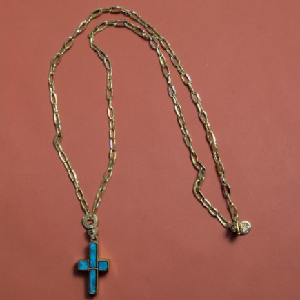 Sautoir Croix en turquoise PM - Maison Gas Bijoux
