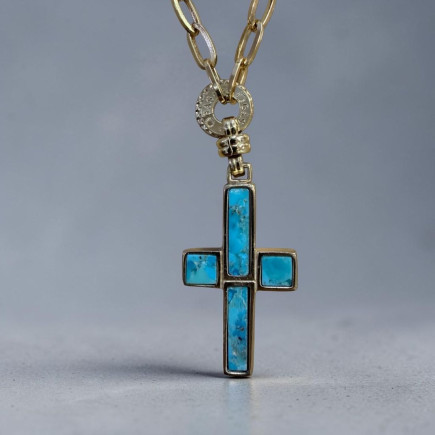Sautoir Croix en turquoise PM - Maison Gas Bijoux